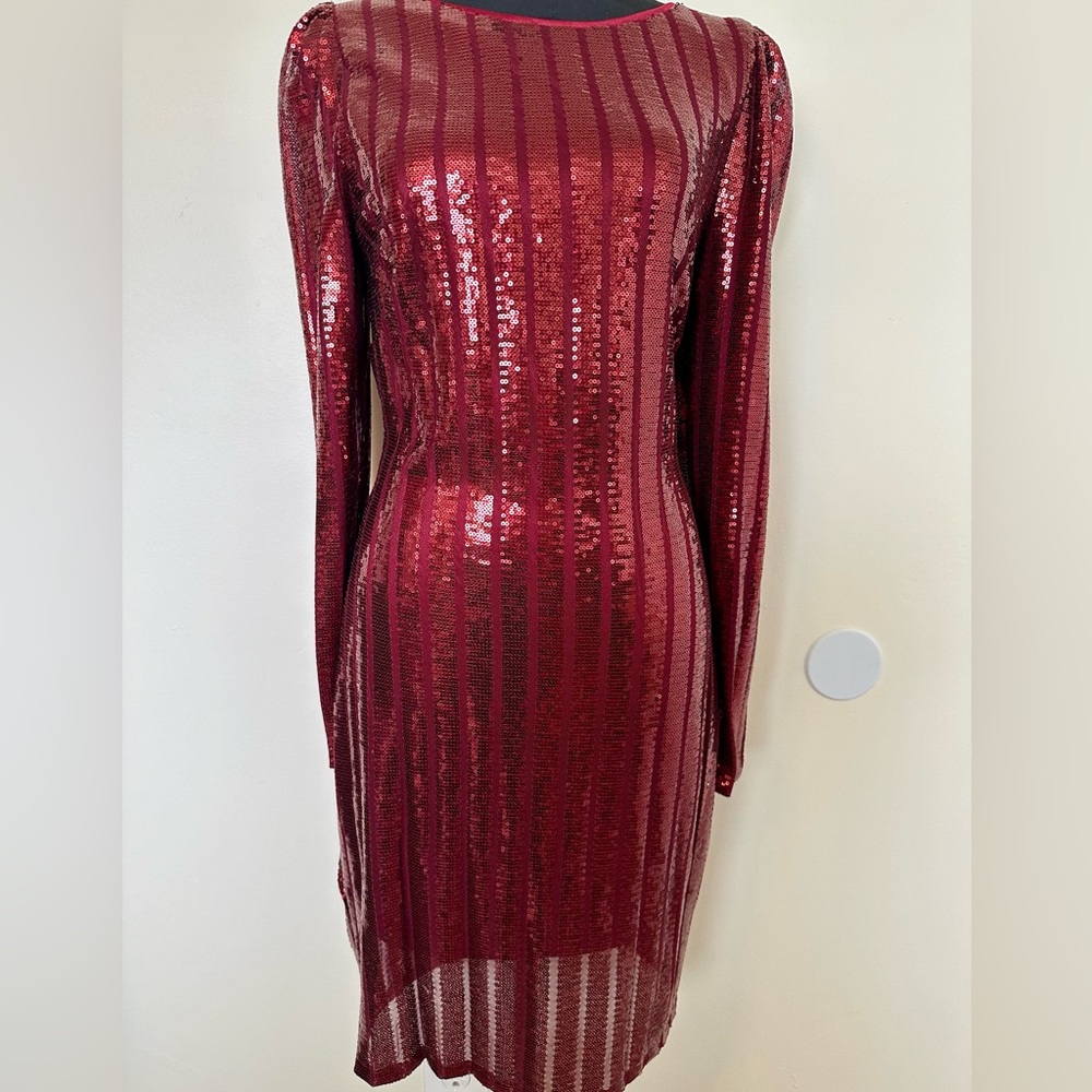 Cranberry Red Sequin Holiday Pencil Dress